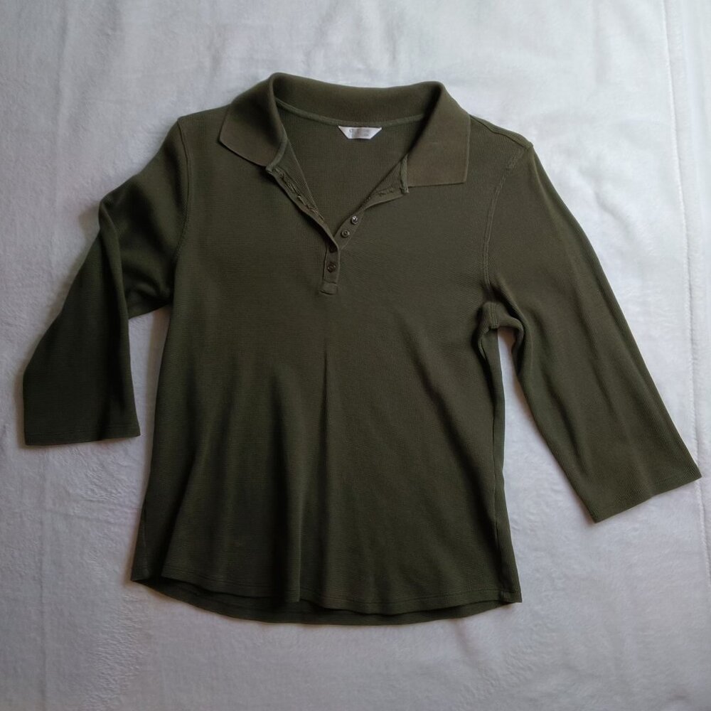 Christopher & Banks 🍃 Womens Hunter Green Mini Waffle Pattern 3/4 Sleeve Top🍃 - Picture 8 of 14